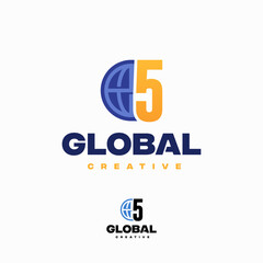 Wall Mural - creative 5 number globe concept logo design template, world planet logo designs template