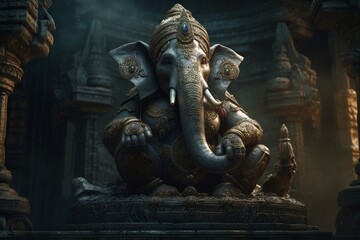 Hinduistic sculpture ganesha god. Generate Ai