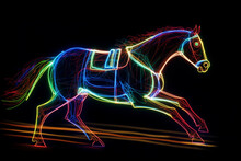 Illustration Of 3d Neon Racing Horses