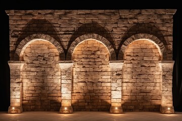 ancient classic architecture stone arches. ai. with fire flames