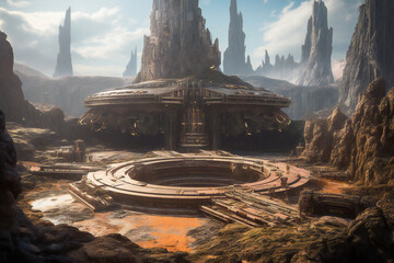 Wall Mural - ancient alien city or base on an alien planet. lost ancient civilizations heritage concept. created 
