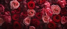 Luxury Floral Wallpaper Texture, Beautiful Rich Red Roses. Graphic Design Digital Image For Mother's Day Backgrounds, Banners, Unlimited Possibilities. Generative AI.
