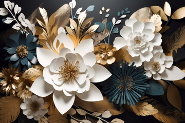 Wall Mural - Floral 3d paper flowers trendy abstract background Generative AI