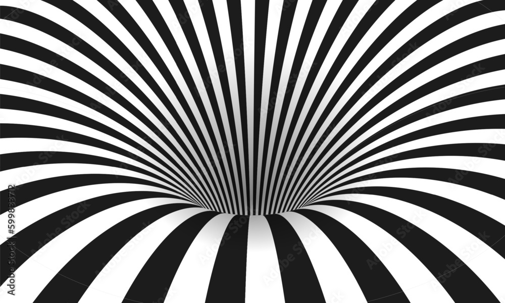 Abstract optical illusion. Hypnotic spiral tunnel with black and white ...