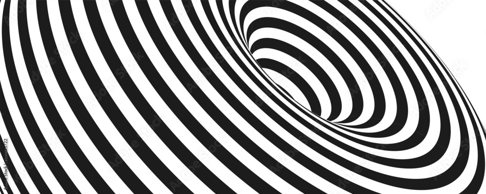 Abstract optical illusion. Hypnotic spiral tunnel with black and white ...