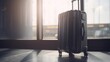 © Natee Meepian - Travel suitcase with airport defocused background. Generative AI