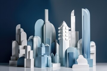 3d photo of skyscraper rising among blue sky and clouds, cityscape with Generative AI