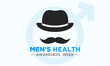 International men's health awareness week is celebrated every year around the world in the middle of june. Men's health week vector template for banner, greeting card, poster with background.