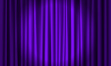 Purple Curtain Illuminated By Spotlight. Closed Velvet Drapes. Vector Illustration.