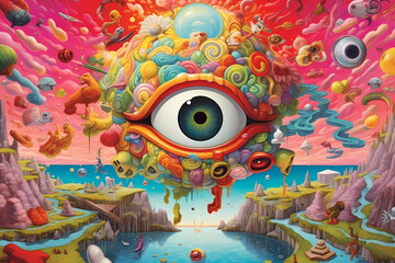 a brain and eyes in a pop surrealism style. generative AI
