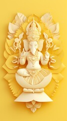 Wall Mural - Ganesha paper cut art with colorful background. Generative AI