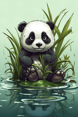 Wall Mural - Portrait of a lovely panda bear in a bamboo forest.