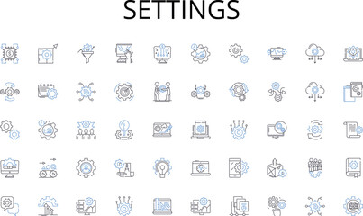  Settings line icons collection. Literature, Books, Knowledge, Stories, Pages, Fiction, Non-fiction vector and linear illustration. Imagery,Imagination,Novels outline signs set