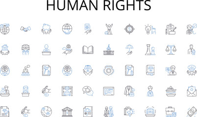  human rights line icons collection. Accountability, Authority, Transparency, Ethics, Compliance, Oversight, Decision-making vector and linear illustration. Leadership,Stewardship,Regulation outline