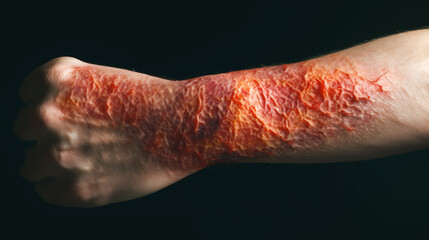 a person's forearm, with the skin showing signs of redness, itching and peeling Generative AI