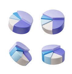 Poster - Four colored pie charts, business analysis and results on empty white background