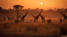 Sunset Safari Photography Of Giraffes At Sunset