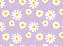 Seamless Pattern With Daisy Flower On Purple Vintage Background. And Daisy Icons	