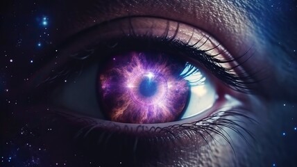 Wall Mural - Eye of universe made of stars, clouds and galaxies. Generative AI