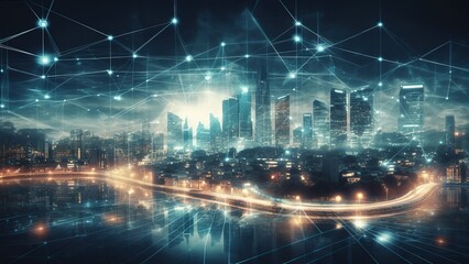 Futuristic city connected with future digital technology. Generative AI
