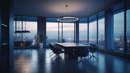 Wall Mural - Large boardroom in modern office with great view. Generative AI