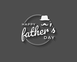 Wall Mural - Happy Fathers Day greeting card. Vector background with doodle hat, mustache and bow tie. white lettering in black background