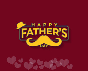 Wall Mural - Happy Fathers Day greeting. Vector background with doodle hat and mustache orange lettering in red background