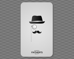 Wall Mural - Happy Fathers Day greeting. Vector background with doodle hat, mustache. neckties, bow tie and glasses.