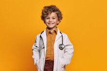 Studio Portrait Of A Child Wearing A Doctor Uniform With Stethoscope. Generative Ai