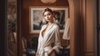 © bomoge.pl - Stylish Woman in Neutral Outfit Posing Against Luxurious Interior. Generative AI.