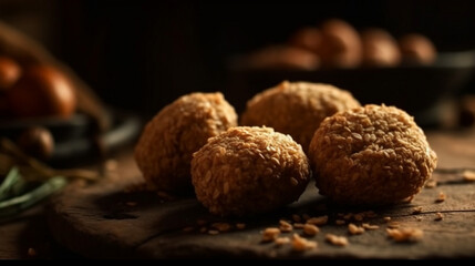 Wall Mural - Side image of Arabic snack falafel in the form of chickpea balls with spices. Black background