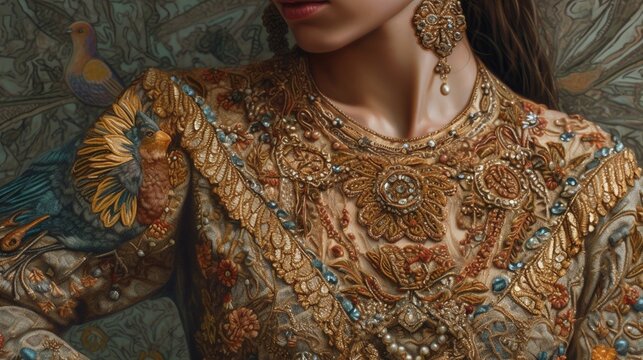 Indian Bride in elegant Embroidery Dress, AI Generative