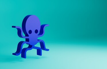 Sticker - Blue Octopus icon isolated on blue background. Minimalism concept. 3D render illustration