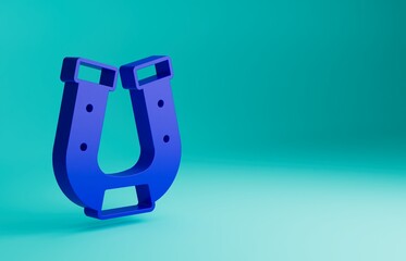 Sticker - Blue Horseshoe icon isolated on blue background. Minimalism concept. 3D render illustration