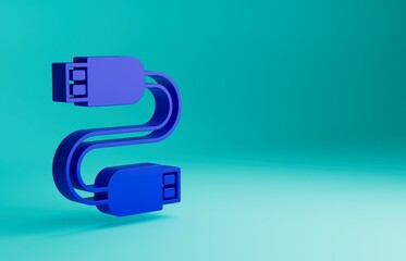 Wall Mural - Blue USB cable cord icon isolated on blue background. Connectors and sockets for PC and mobile devices. Minimalism concept. 3D render illustration