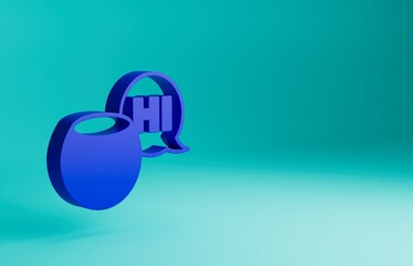 Poster - Blue Voice assistant icon isolated on blue background. Voice control user interface smart speaker. Minimalism concept. 3D render illustration