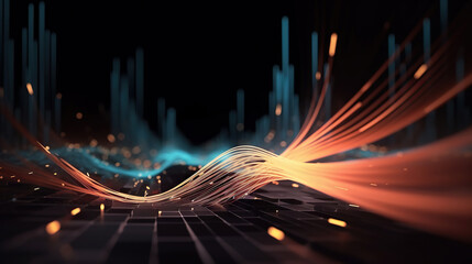 Modern digital abstract 3D background. Can be used in the description of network abilities, technological processes, digital storages, science, education, etc. Copy space. Based on Generative AI