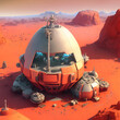 Mars base. Terrestrial Mars colony, conquest of planet Mars. Generative Artificial Intelligence.