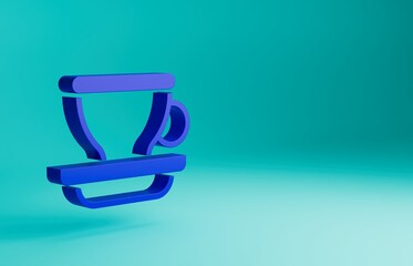 Poster - Blue Coffee cup icon isolated on blue background. Tea cup. Hot drink coffee. Minimalism concept. 3D render illustration