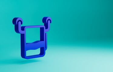 Sticker - Blue Towel on a hanger icon isolated on blue background. Bathroom towel icon. Minimalism concept. 3D render illustration