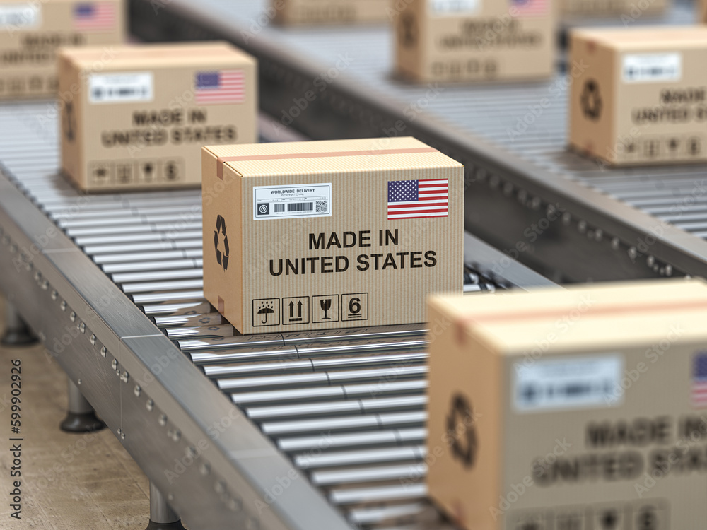 Made in USA. Cardboard boxes with text made in United States and US ...