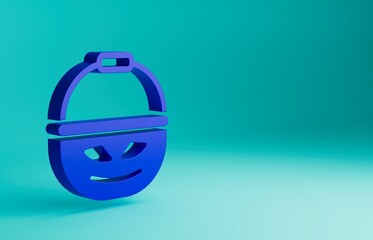 Wall Mural - Blue Pumpkin basket for sweets icon isolated on blue background. Happy Halloween party. Minimalism concept. 3D render illustration