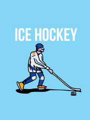 Canvas Print - A man performing to play ice hockey. Vector illustration of trendy doodle art and abstract cartoon character