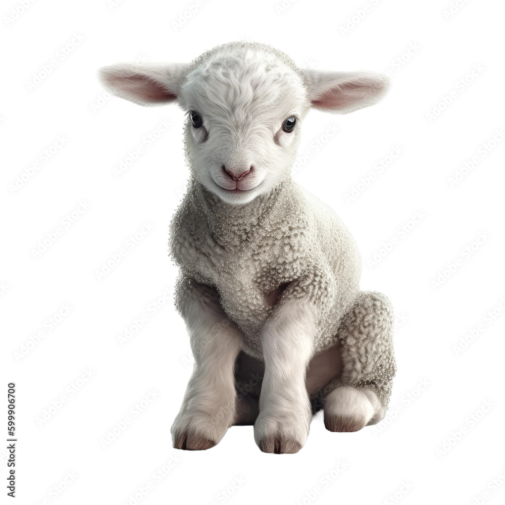 Cute baby lamb. Transparent isolated background. AI generated