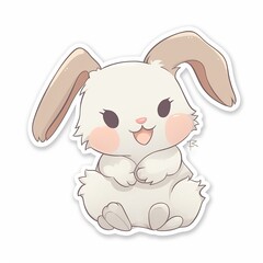 Wall Mural - A cute cartoon rabbit sticker with a white background, exuding playful and cheerful vibes. The rabbit is depicted in a delightful and animated pose, Generative AI