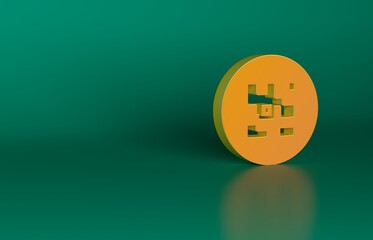 Poster - Orange QR code sample for smartphone scanning icon isolated on green background. Minimalism concept. 3D render illustration