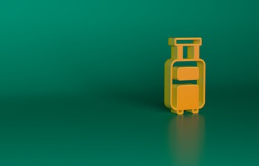 Sticker - Orange Suitcase for travel icon isolated on green background. Traveling baggage sign. Travel luggage icon. Minimalism concept. 3D render illustration