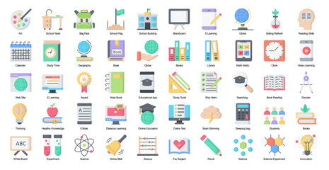 Poster - School Flat Iconset Education Graduation Learning Color Icon Bundle in Black