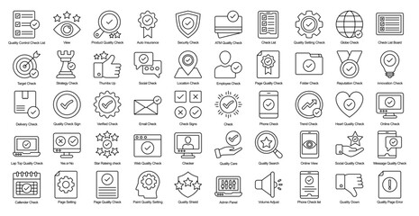 Wall Mural - Quality Control Thin Line Iconset Checklist Management Outline Icon Bundle in Black