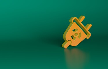 Sticker - Orange Radiation electrical plug icon isolated on green background. Nuclear energy. Minimalism concept. 3D render illustration